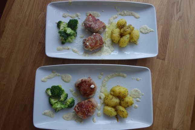 Schweinemedaillons mit Fetakern, Rosmarinkartoffeln und Parmesan ...
